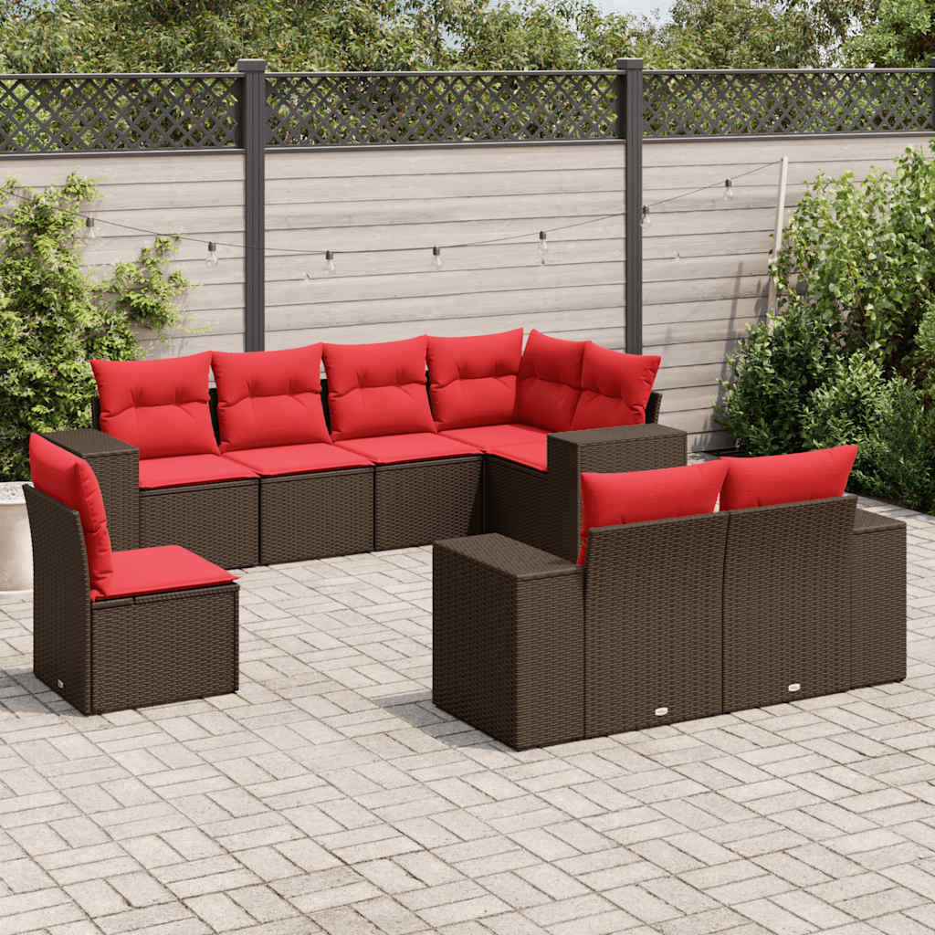 8-delige tuinbankset met kussens, bruin polyrotan is nu te koop bij PeponiXL, paradijselijk wonen!