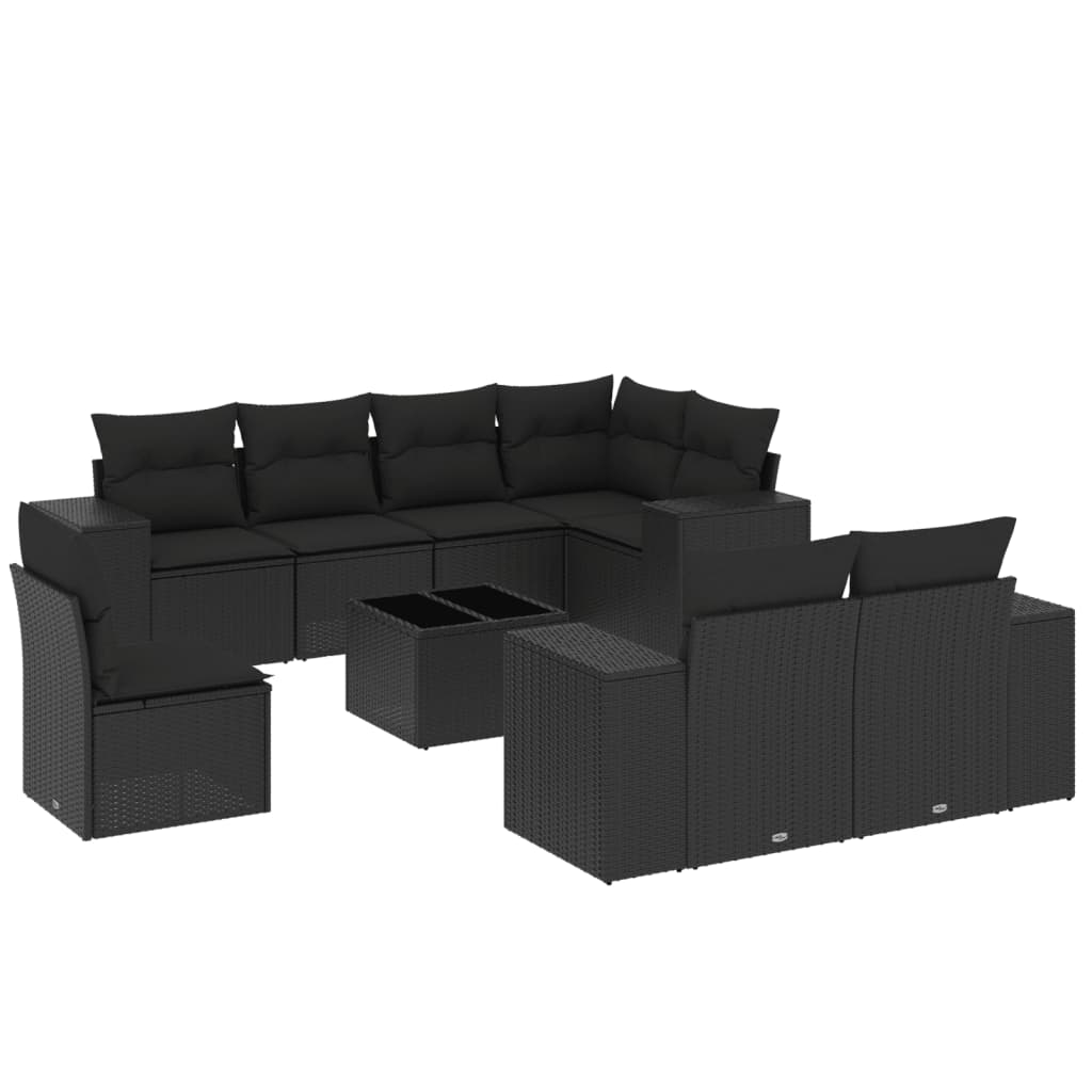 9-delige Loungeset met kussens poly rattan zwart is nu te koop bij PeponiXL, paradijselijk wonen!