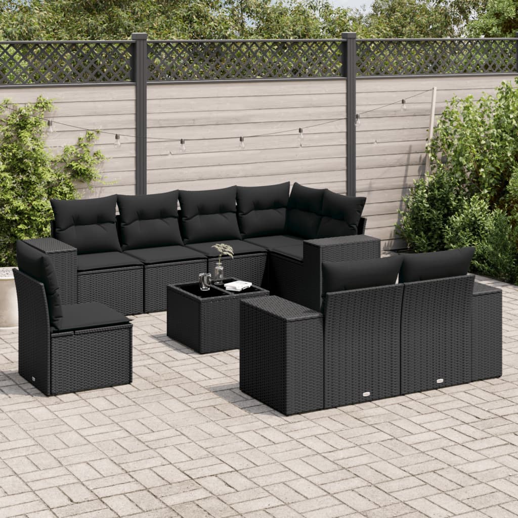 9-delige Loungeset met kussens poly rattan zwart is nu te koop bij PeponiXL, paradijselijk wonen!