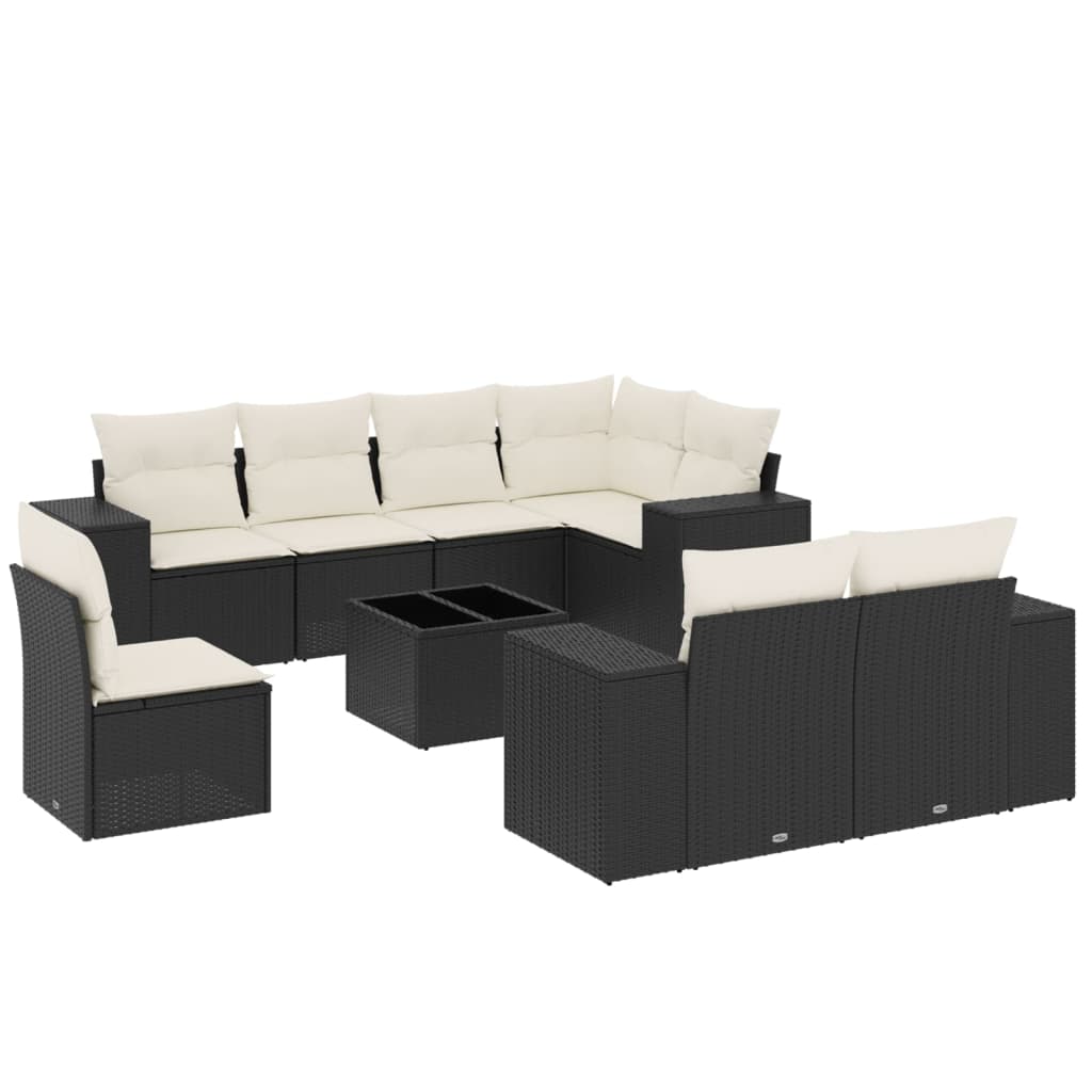 9-delige Loungeset met kussens poly rattan zwart is nu te koop bij PeponiXL, paradijselijk wonen!