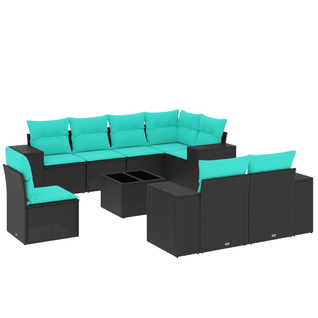 9-delige tuinbankset met kussens van zwart polyrotan is nu te koop bij PeponiXL, paradijselijk wonen!