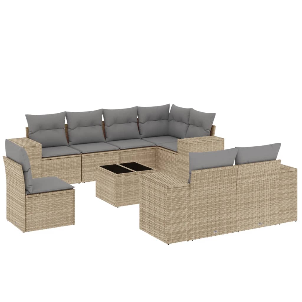 9-delige Loungeset met kussens poly rattan beige is nu te koop bij PeponiXL, paradijselijk wonen!