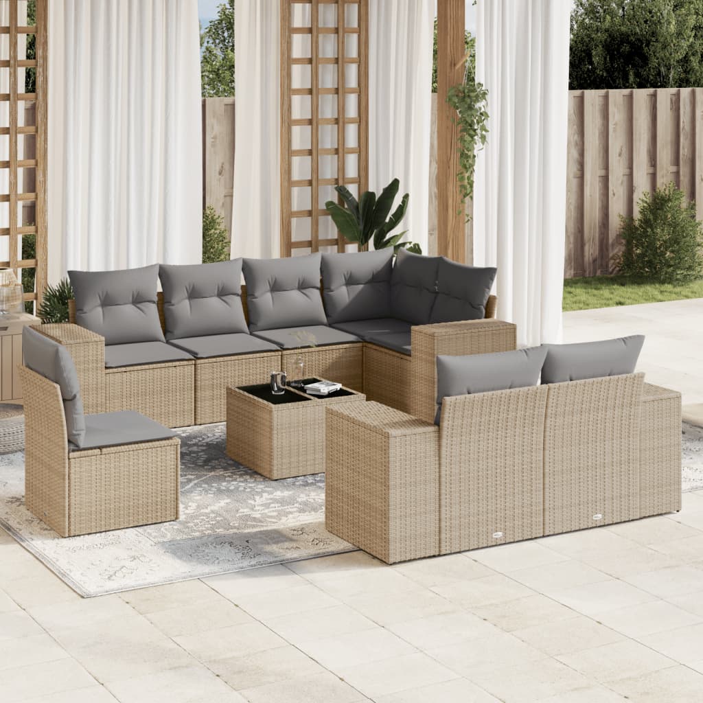 9-delige Loungeset met kussens poly rattan beige is nu te koop bij PeponiXL, paradijselijk wonen!