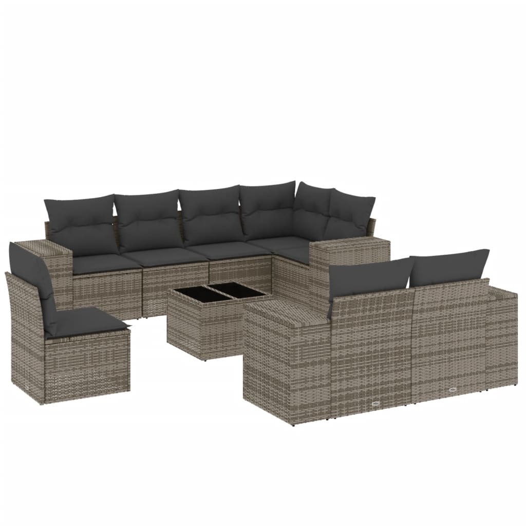 9-delige Loungeset met kussens poly rattan grijs is nu te koop bij PeponiXL, paradijselijk wonen!