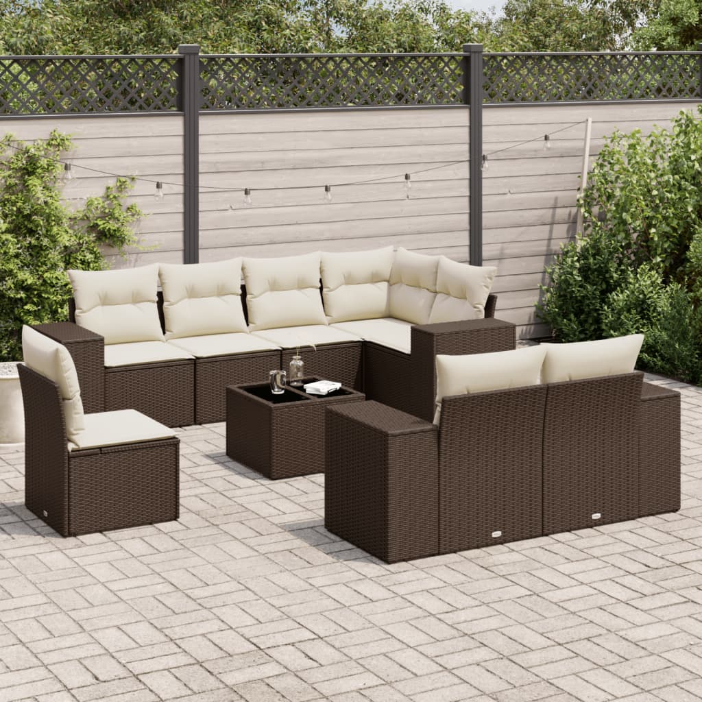 9-delige Loungeset met kussens poly rattan bruin is nu te koop bij PeponiXL, paradijselijk wonen!