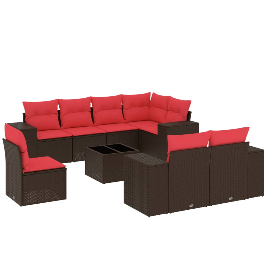 9-delige tuinbankset met kussens, bruin polyrotan is nu te koop bij PeponiXL, paradijselijk wonen!