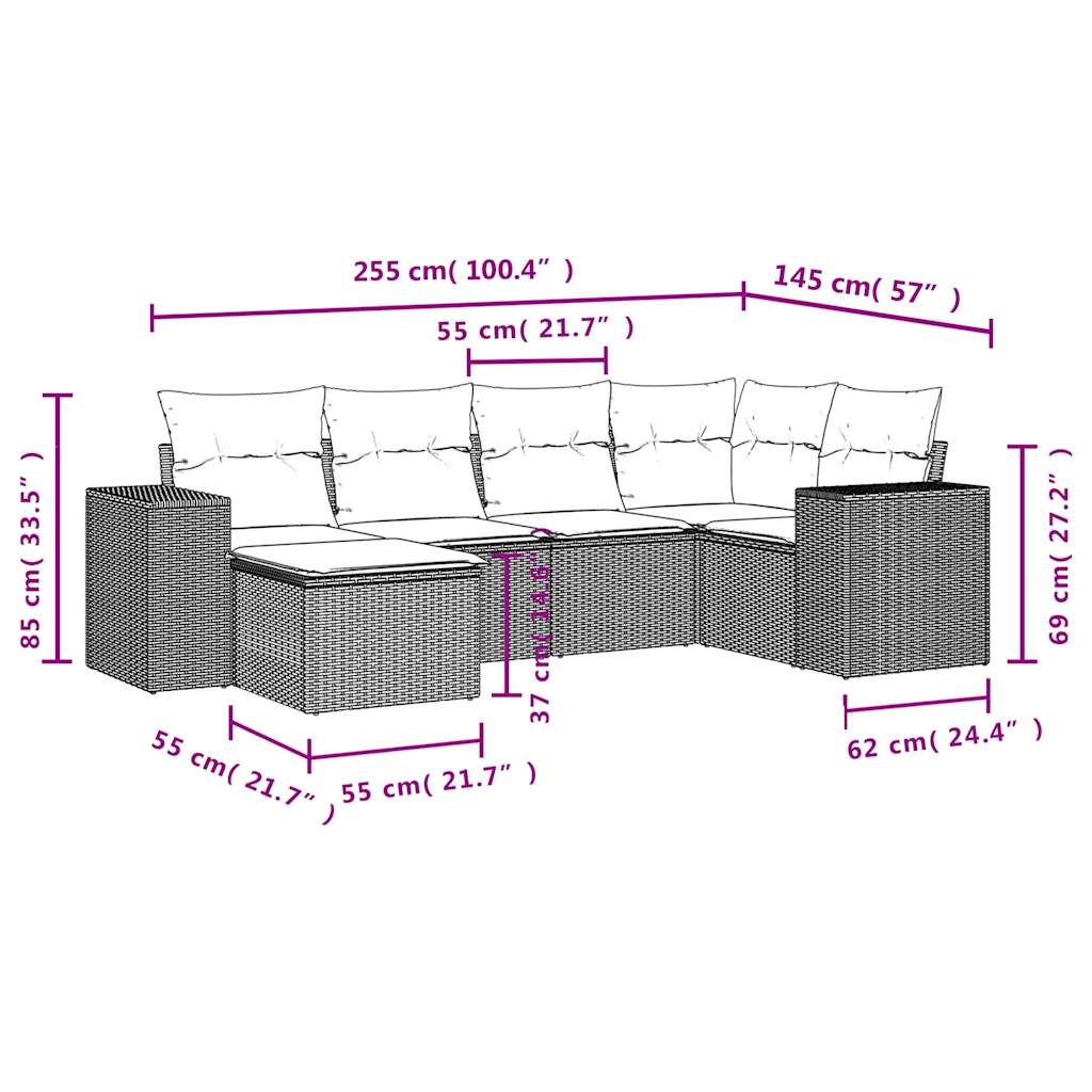 6-delige tuinbankset met kussens van zwart polyrotan is nu te koop bij PeponiXL, paradijselijk wonen!