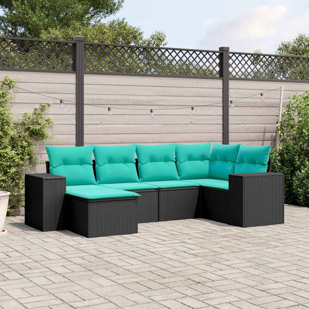 6-delige tuinbankset met kussens van zwart polyrotan is nu te koop bij PeponiXL, paradijselijk wonen!