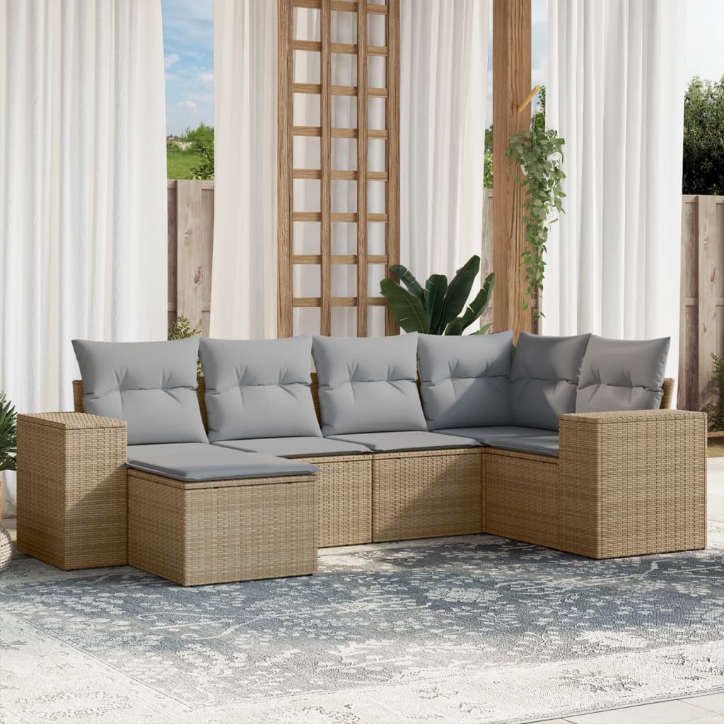 6-delige Loungeset met kussens poly rattan beige is nu te koop bij PeponiXL, paradijselijk wonen!