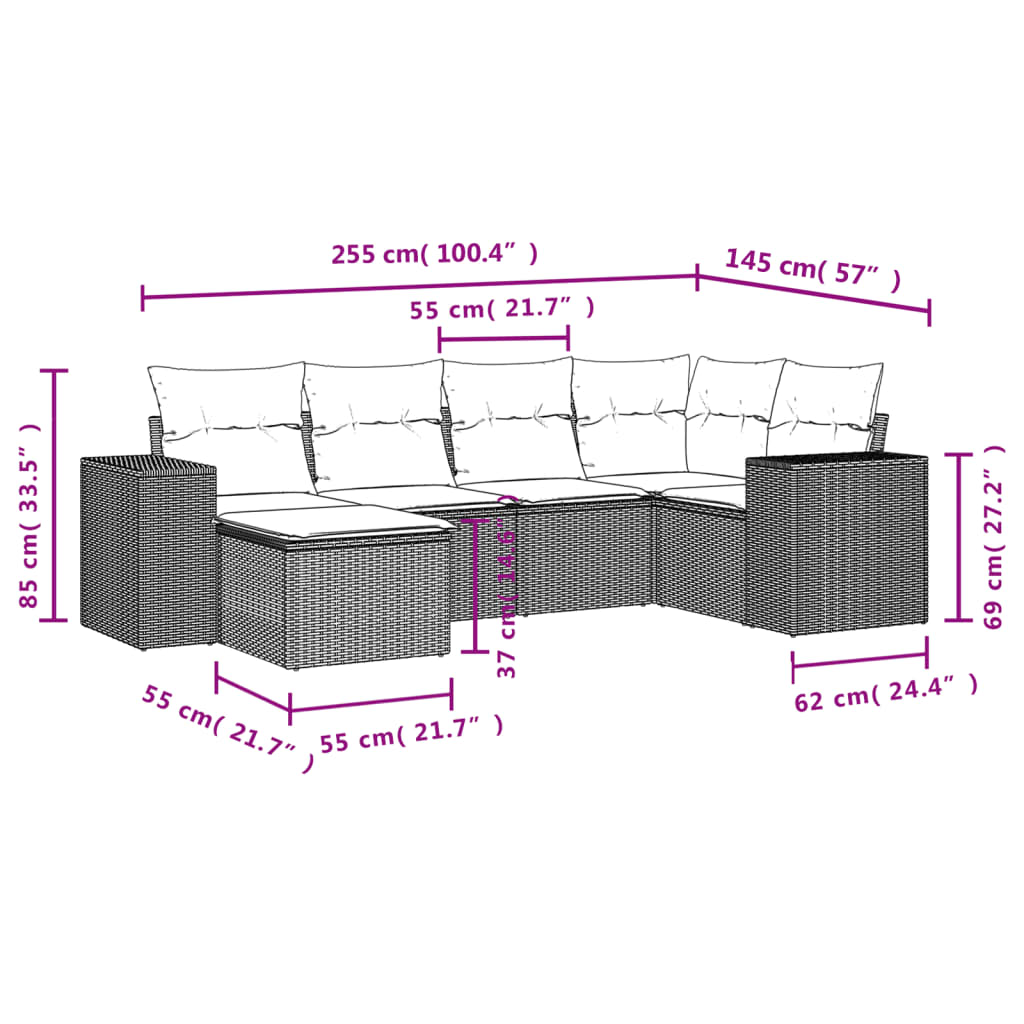 6-delige Loungeset met kussens poly rattan grijs is nu te koop bij PeponiXL, paradijselijk wonen!