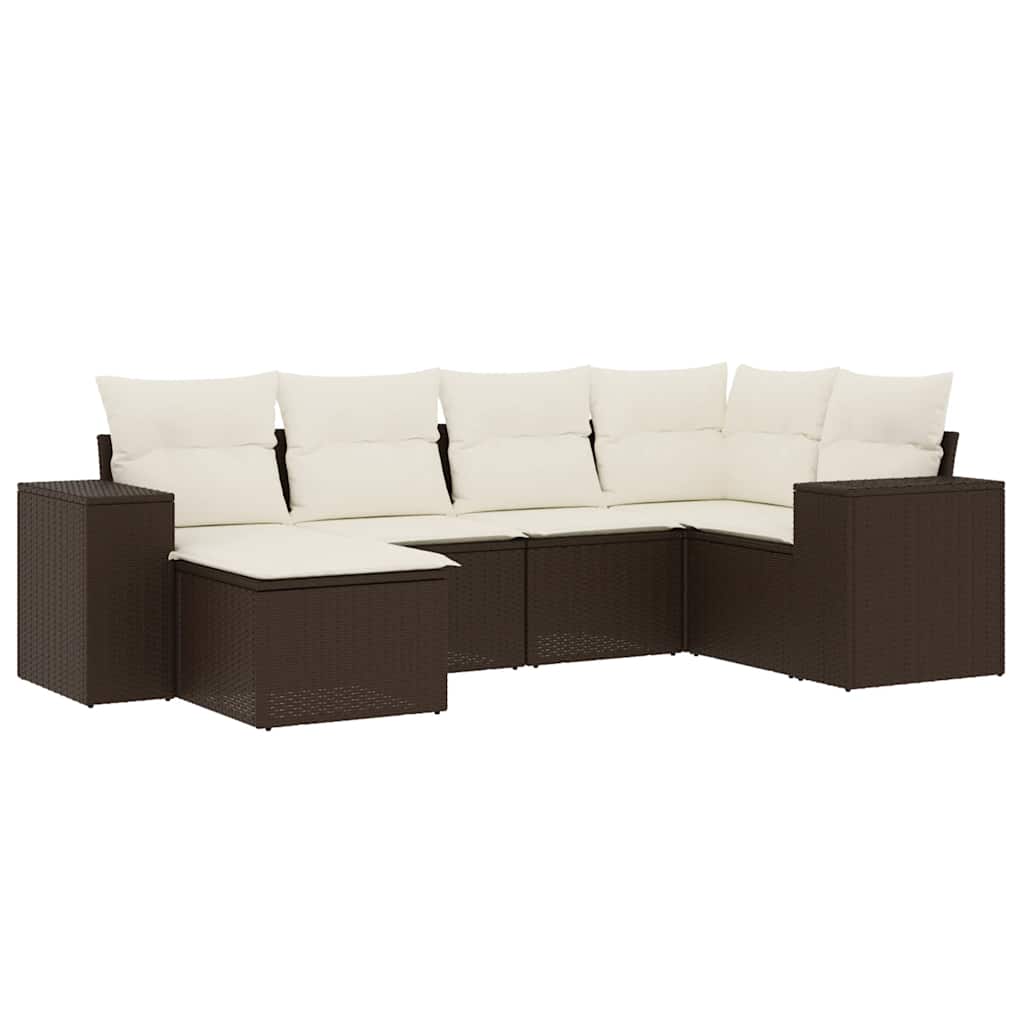 6-delige Loungeset met kussens poly rattan bruin is nu te koop bij PeponiXL, paradijselijk wonen!