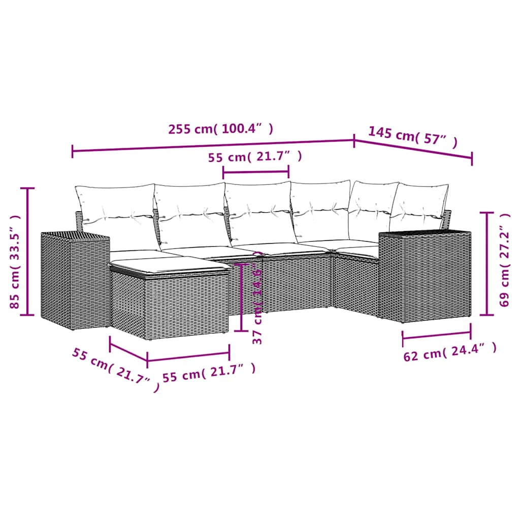 6-delige Loungeset met kussens poly rattan bruin is nu te koop bij PeponiXL, paradijselijk wonen!