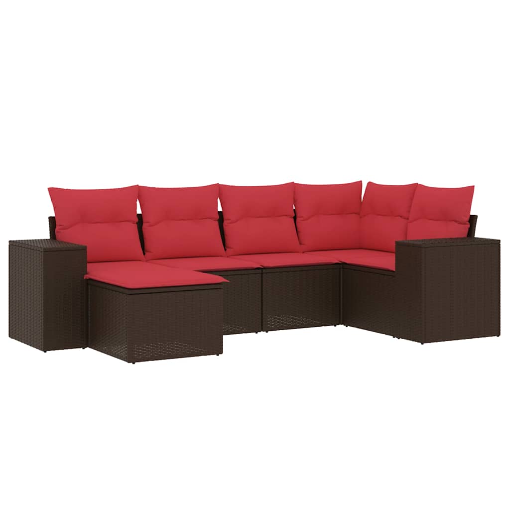 6-delige tuinbankset met kussens, bruin polyrotan is nu te koop bij PeponiXL, paradijselijk wonen!