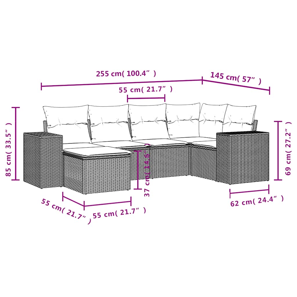 6-delige tuinbankset met kussens, bruin polyrotan is nu te koop bij PeponiXL, paradijselijk wonen!