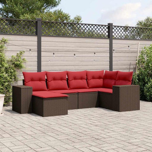 6-delige tuinbankset met kussens, bruin polyrotan is nu te koop bij PeponiXL, paradijselijk wonen!