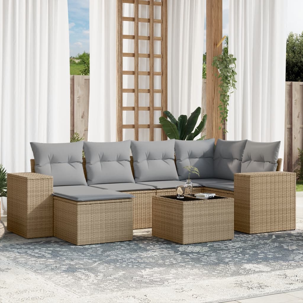 7-delige Loungeset met kussens poly rattan beige is nu te koop bij PeponiXL, paradijselijk wonen!