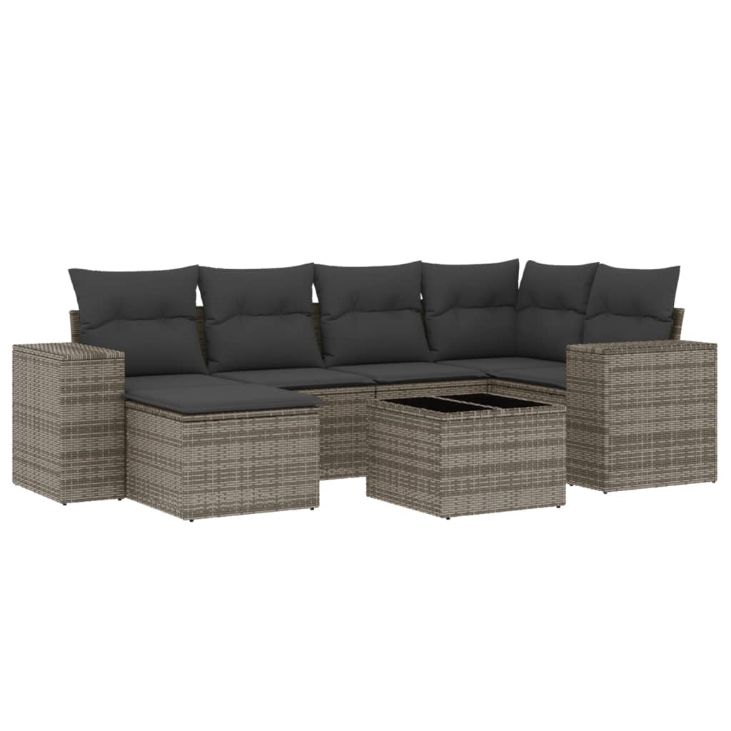 7-delige Loungeset met kussens poly rattan grijs is nu te koop bij PeponiXL, paradijselijk wonen!