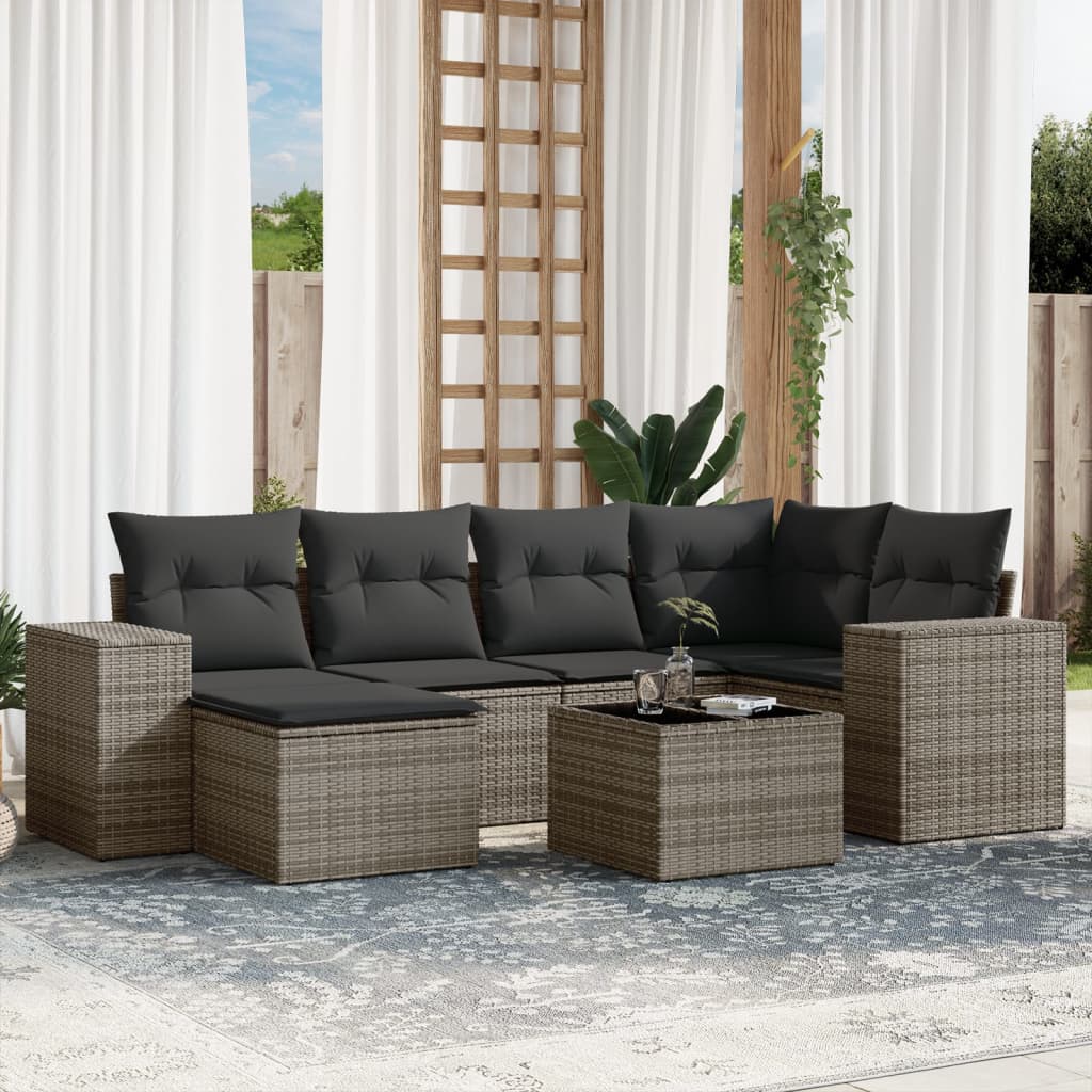 7-delige Loungeset met kussens poly rattan grijs is nu te koop bij PeponiXL, paradijselijk wonen!