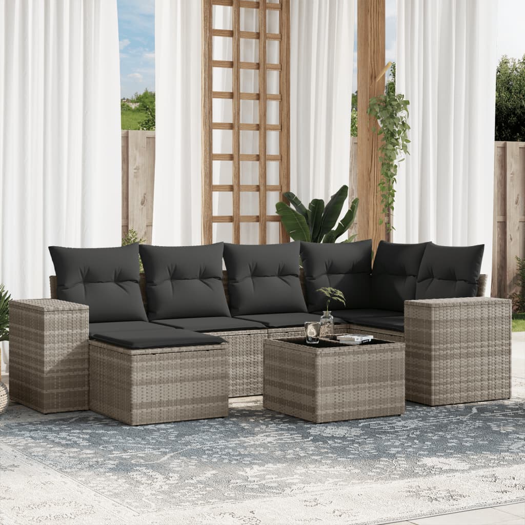7-delige Loungeset met kussens poly rattan lichtgrijs is nu te koop bij PeponiXL, paradijselijk wonen!