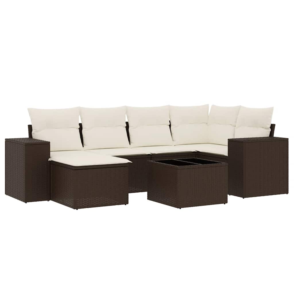 7-delige Loungeset met kussens poly rattan bruin is nu te koop bij PeponiXL, paradijselijk wonen!