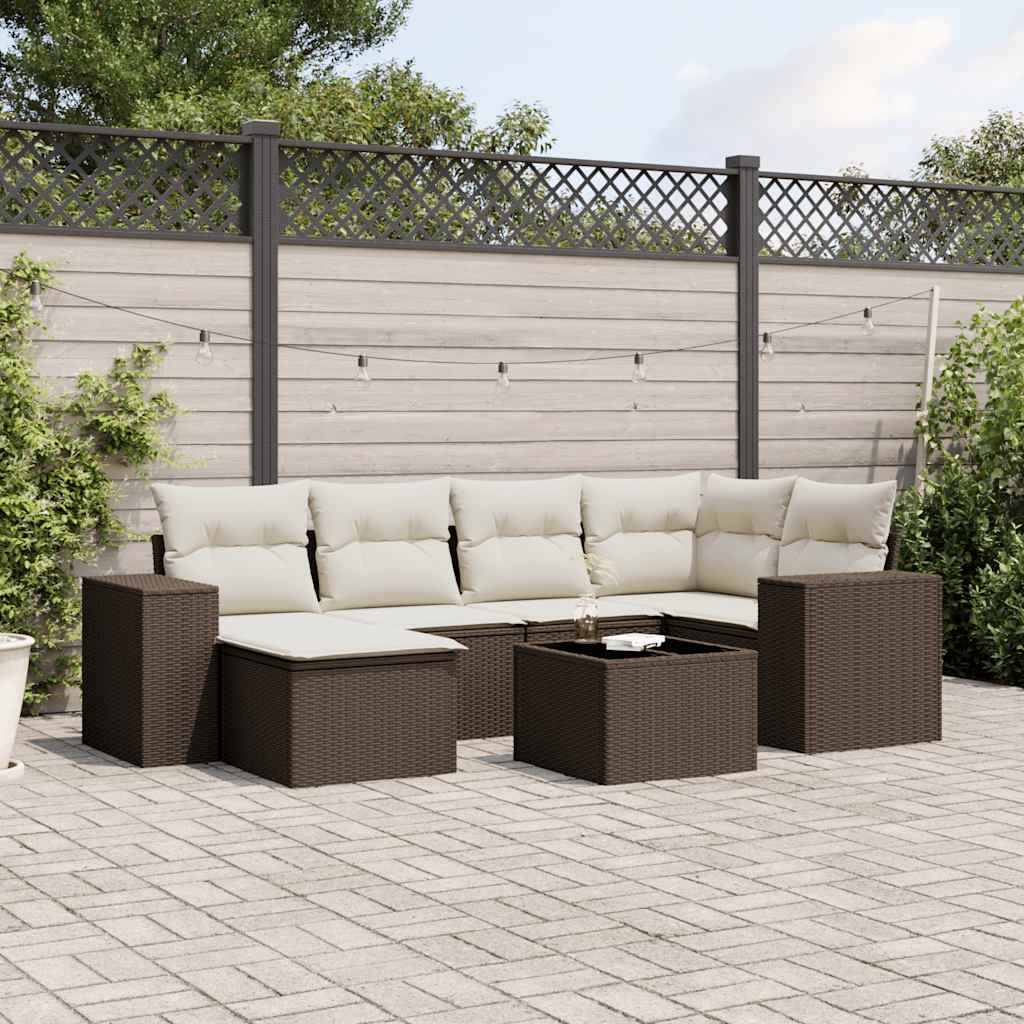 7-delige Loungeset met kussens poly rattan bruin is nu te koop bij PeponiXL, paradijselijk wonen!