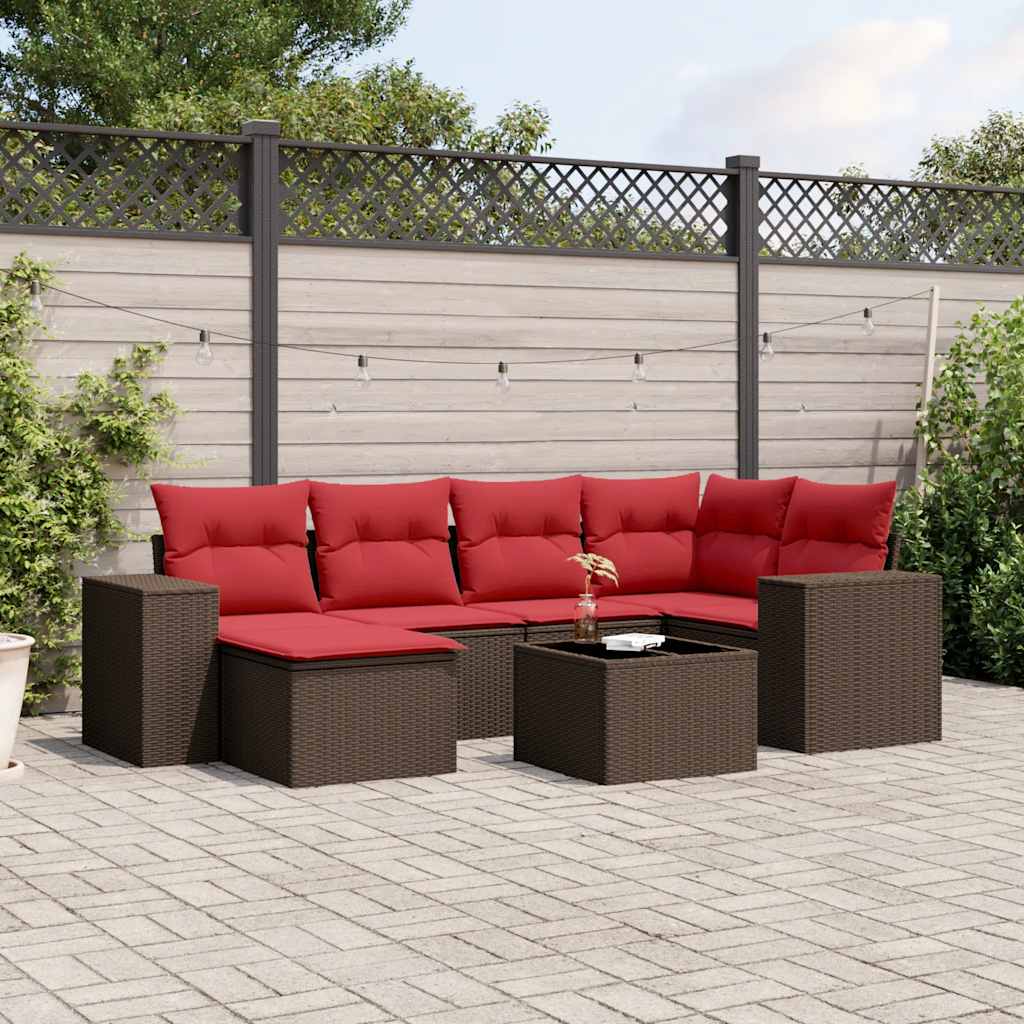 7-delige tuinbankset met kussens, bruin polyrotan is nu te koop bij PeponiXL, paradijselijk wonen!