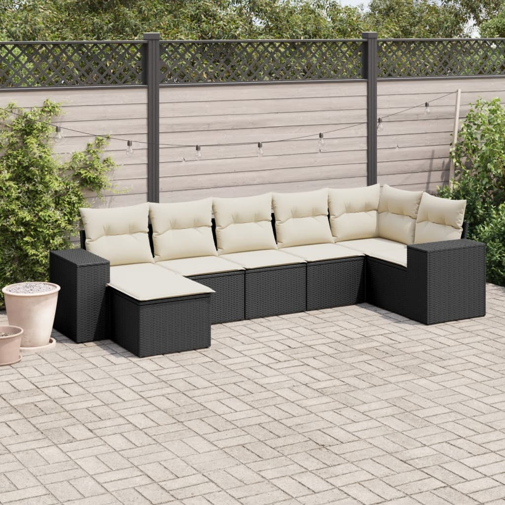 7-delige Loungeset met kussens poly rattan zwart is nu te koop bij PeponiXL, paradijselijk wonen!