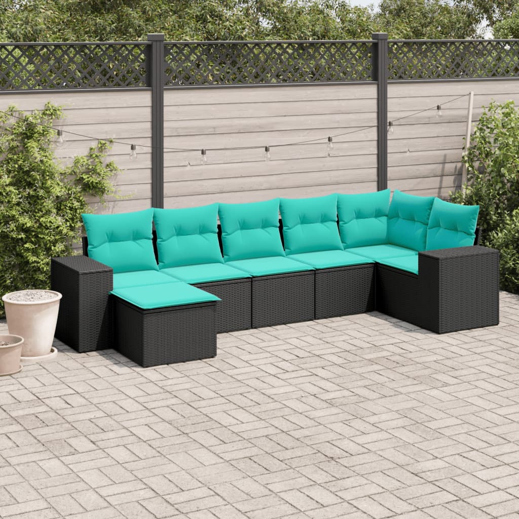 7-delige tuinbankset met kussens van zwart polyrotan is nu te koop bij PeponiXL, paradijselijk wonen!