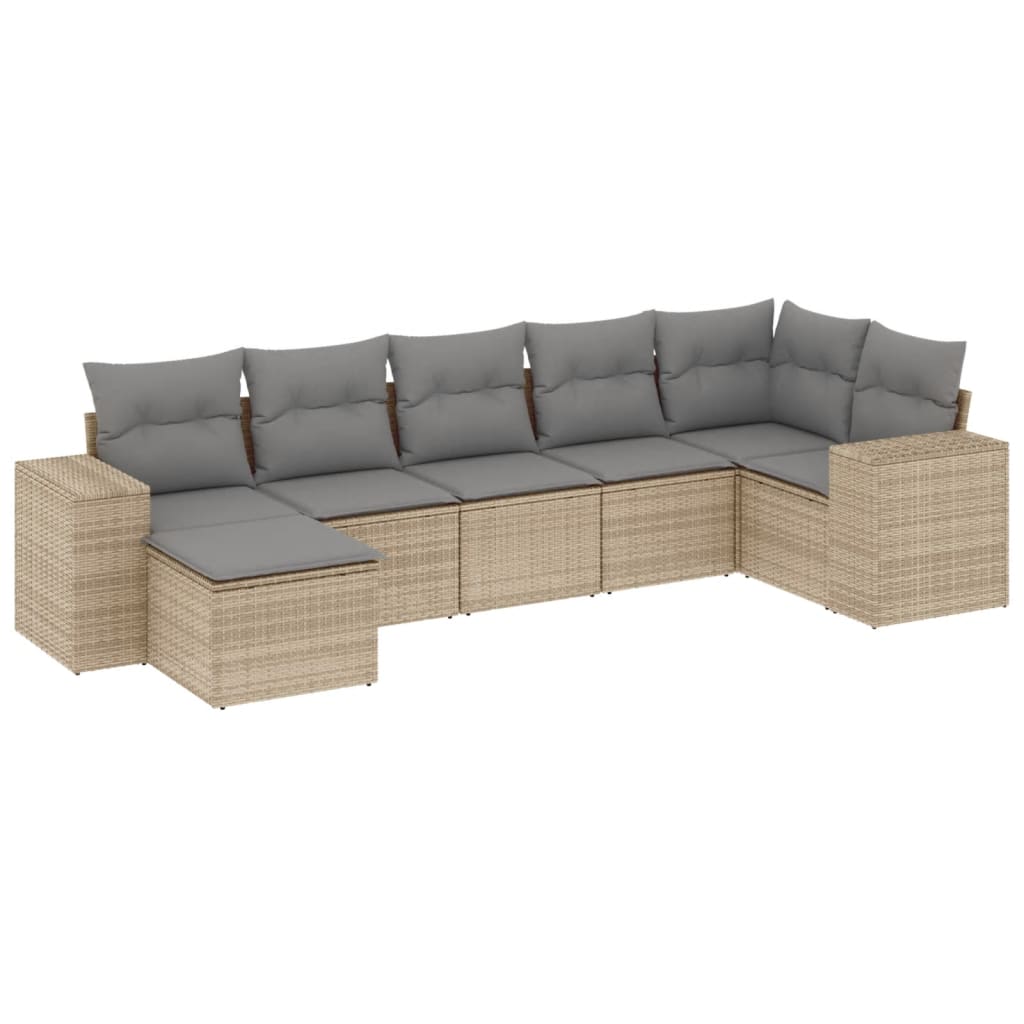 7-delige Loungeset met kussens poly rattan beige is nu te koop bij PeponiXL, paradijselijk wonen!