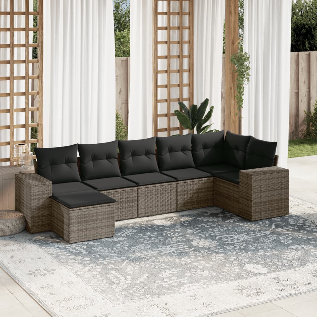 7-delige Loungeset met kussens poly rattan grijs is nu te koop bij PeponiXL, paradijselijk wonen!