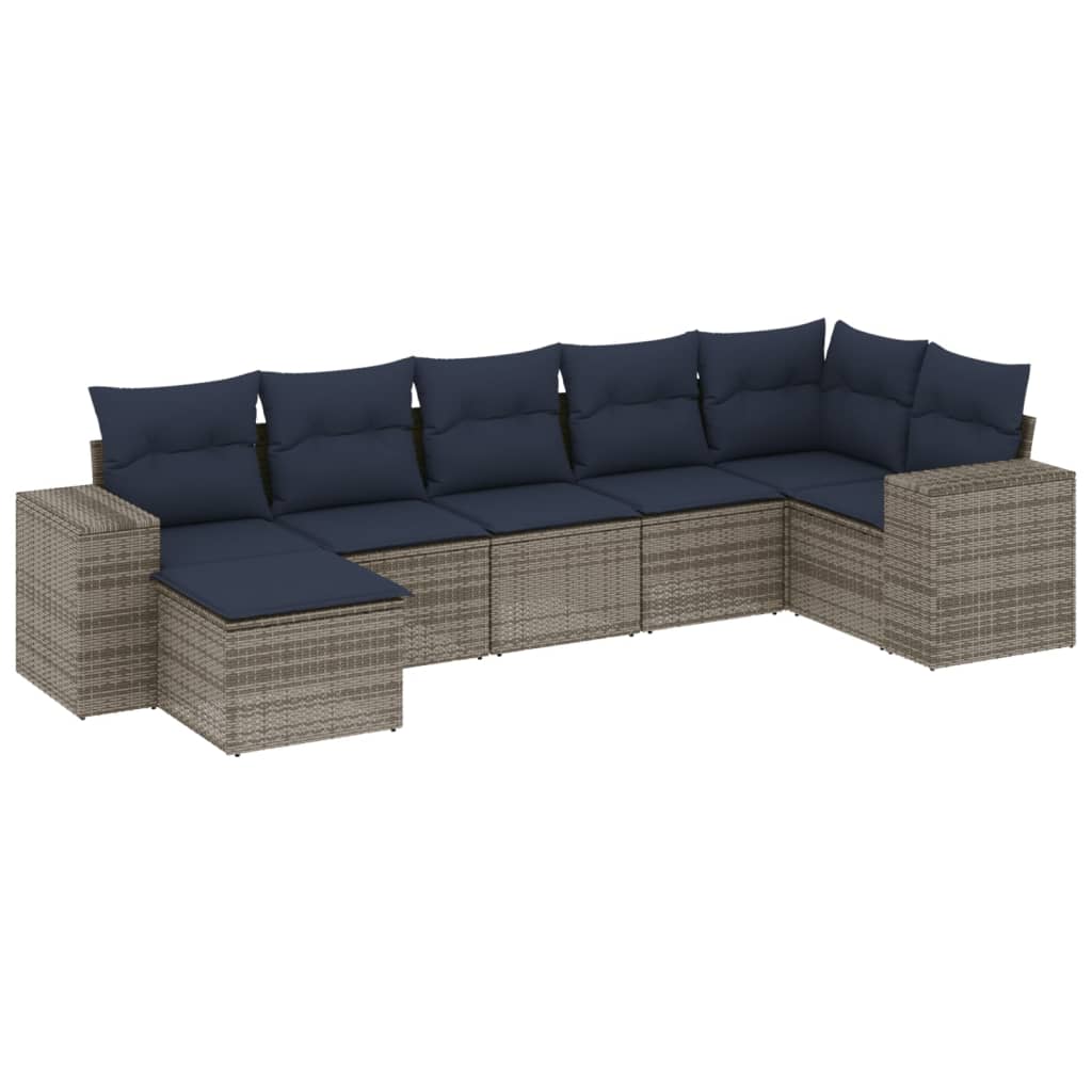 7-delige tuinbankset met kussens, grijs polyrotan is nu te koop bij PeponiXL, paradijselijk wonen!