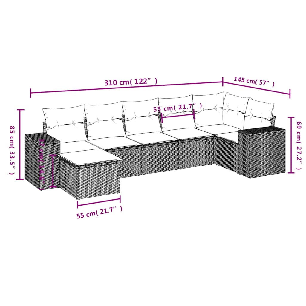7-delige tuinbankset met kussens, grijs polyrotan is nu te koop bij PeponiXL, paradijselijk wonen!