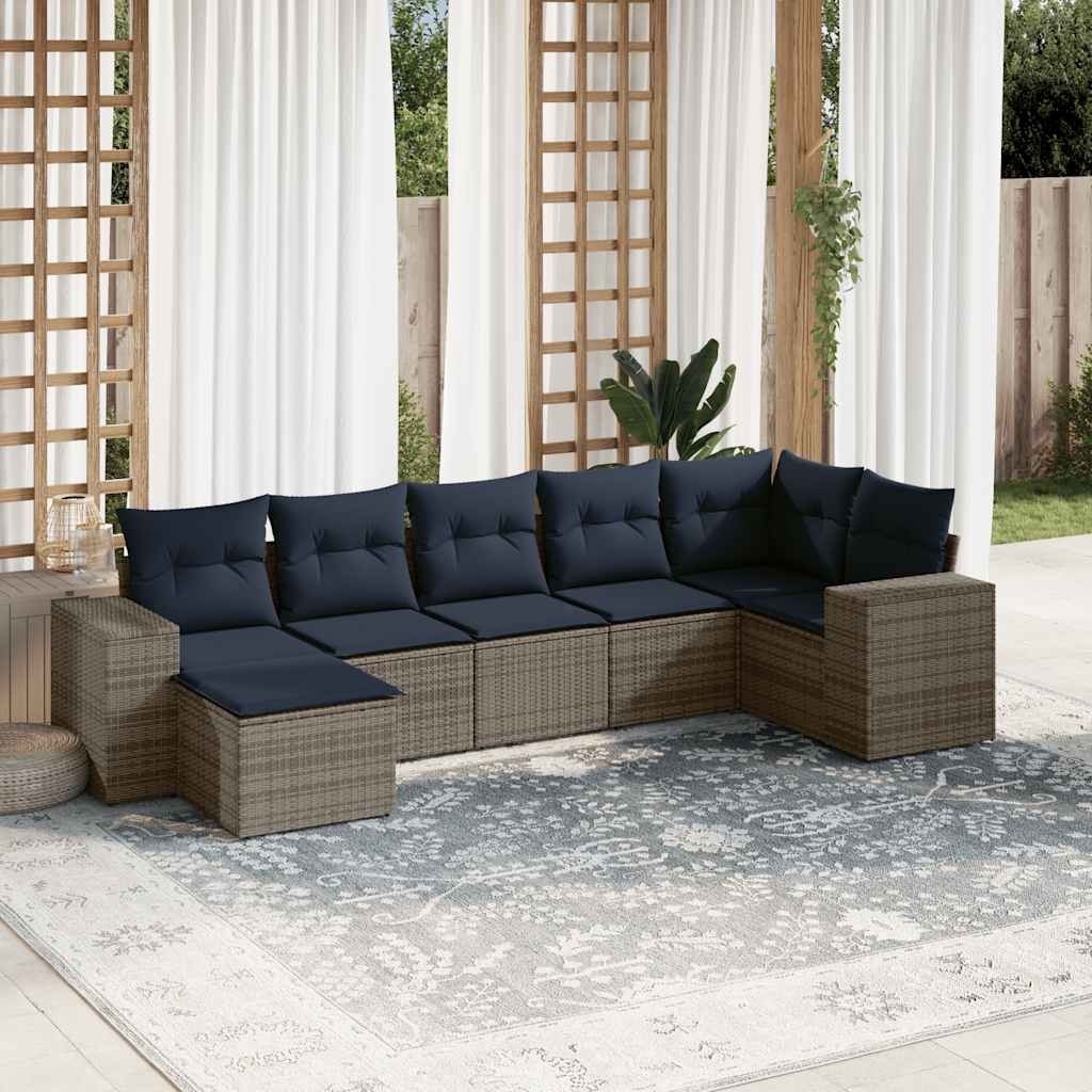 7-delige tuinbankset met kussens, grijs polyrotan is nu te koop bij PeponiXL, paradijselijk wonen!