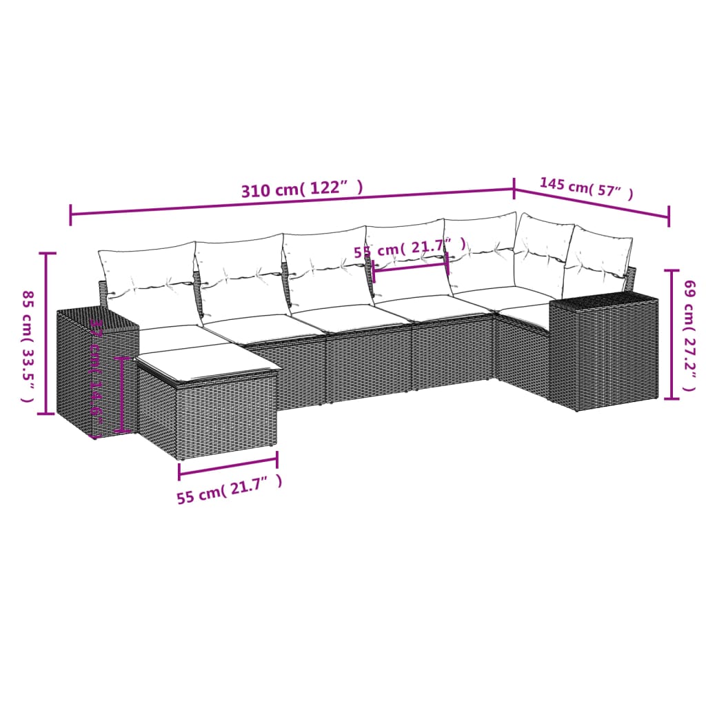 7-delige Loungeset met kussens poly rattan lichtgrijs is nu te koop bij PeponiXL, paradijselijk wonen!