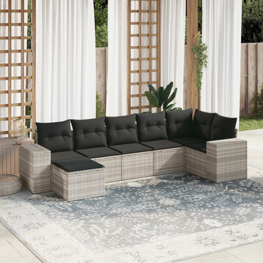 7-delige Loungeset met kussens poly rattan lichtgrijs is nu te koop bij PeponiXL, paradijselijk wonen!