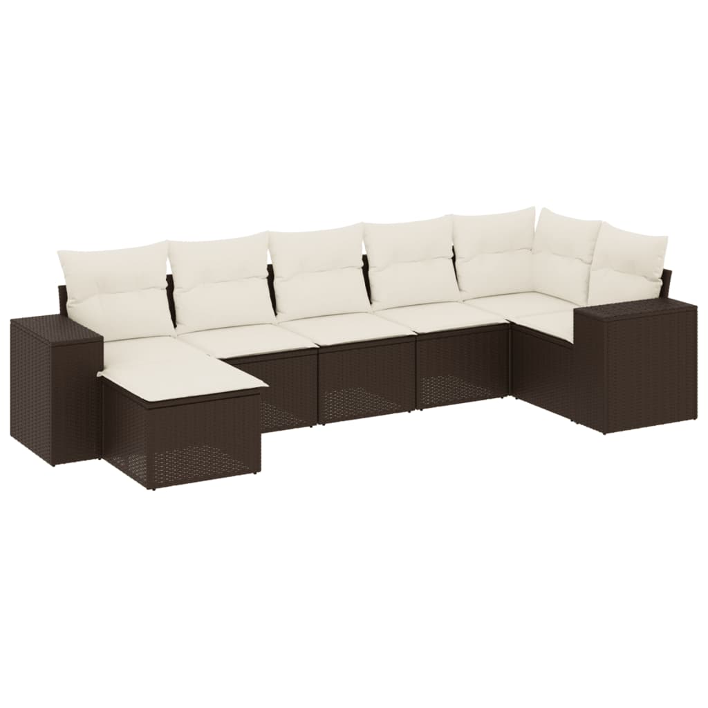 7-delige Loungeset met kussens poly rattan bruin is nu te koop bij PeponiXL, paradijselijk wonen!