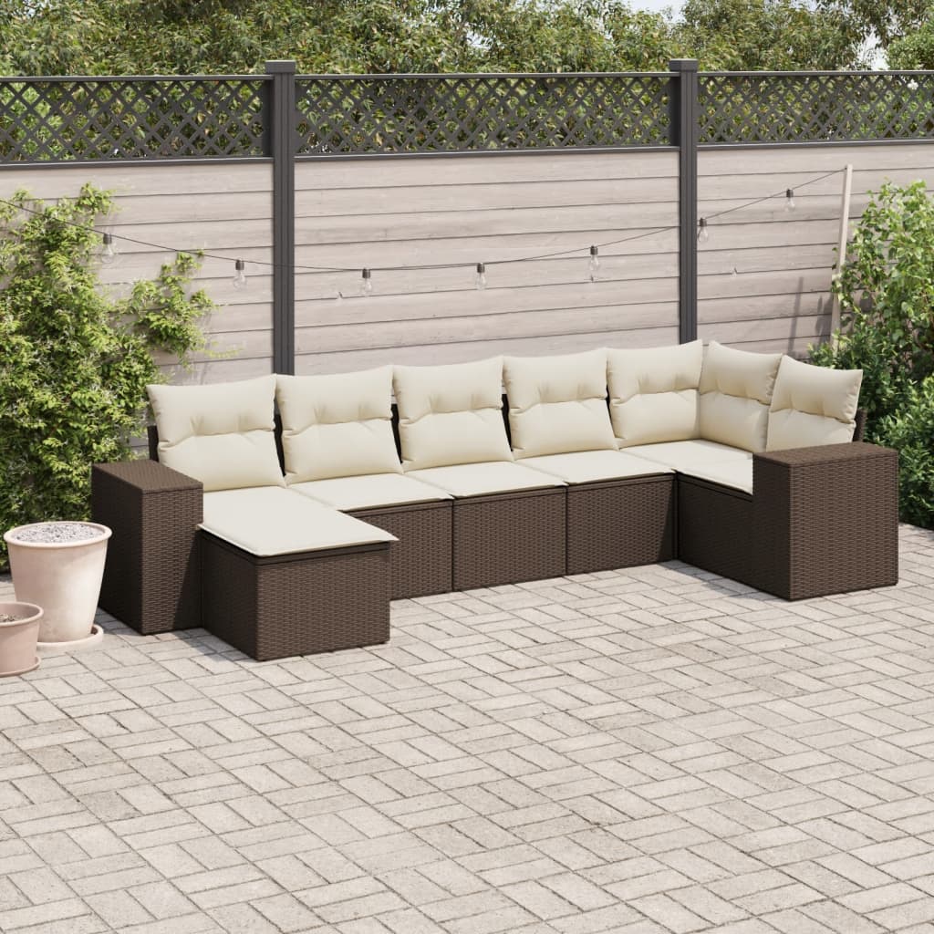 7-delige Loungeset met kussens poly rattan bruin is nu te koop bij PeponiXL, paradijselijk wonen!