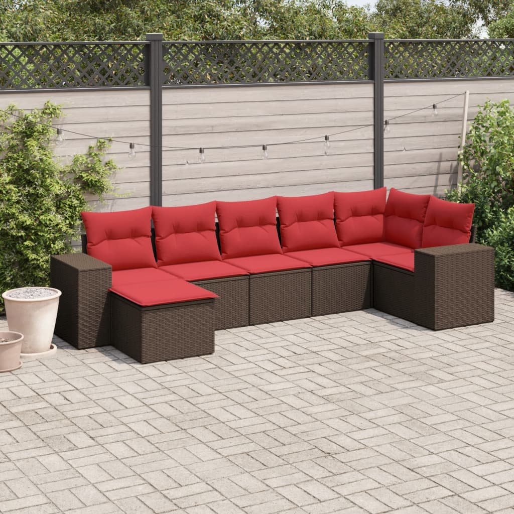 7-delige tuinbankset met kussens, bruin polyrotan is nu te koop bij PeponiXL, paradijselijk wonen!