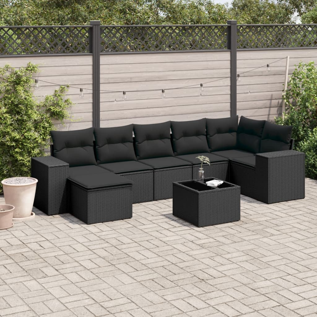8-delige Loungeset met kussens poly rattan zwart is nu te koop bij PeponiXL, paradijselijk wonen!