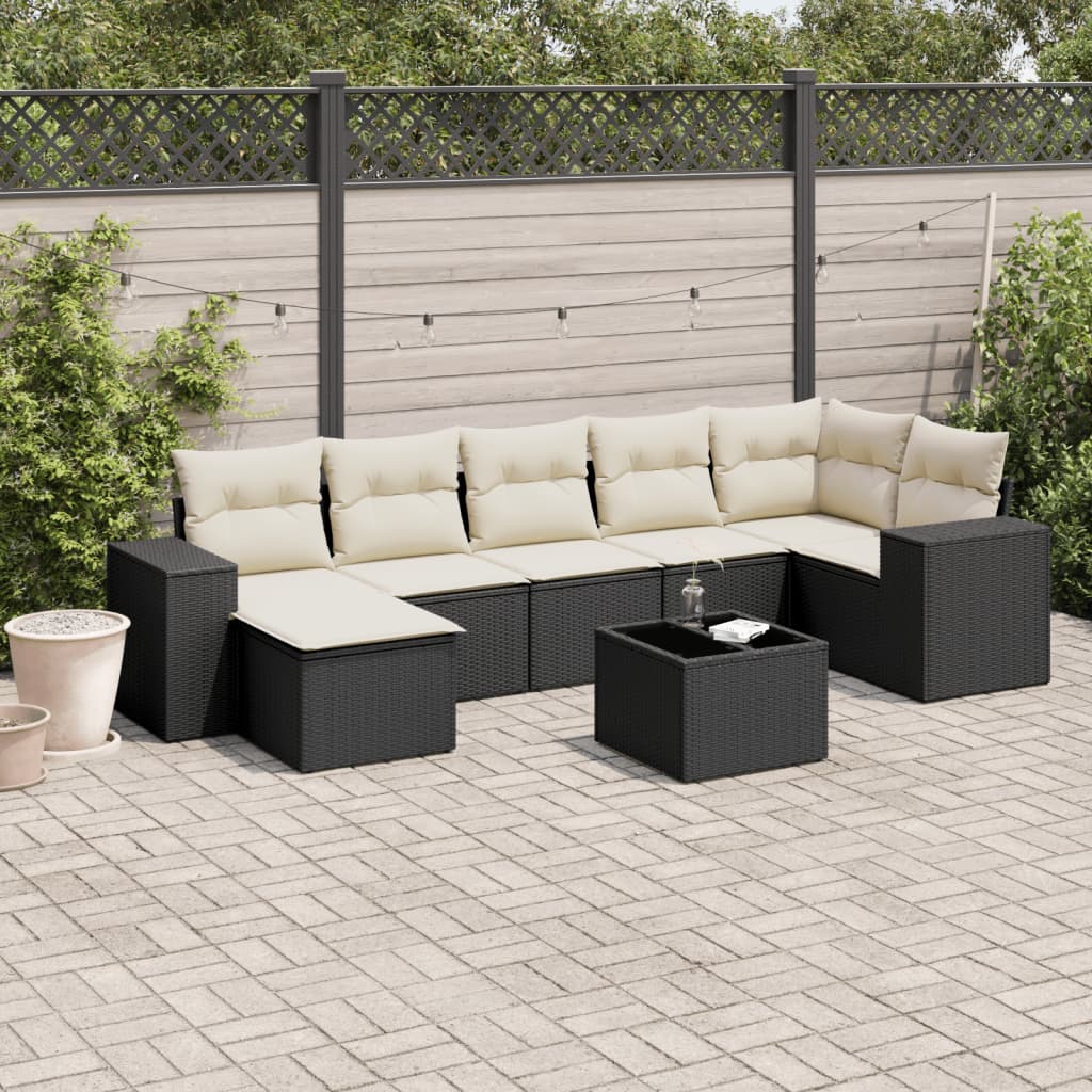 8-delige Loungeset met kussens poly rattan zwart is nu te koop bij PeponiXL, paradijselijk wonen!