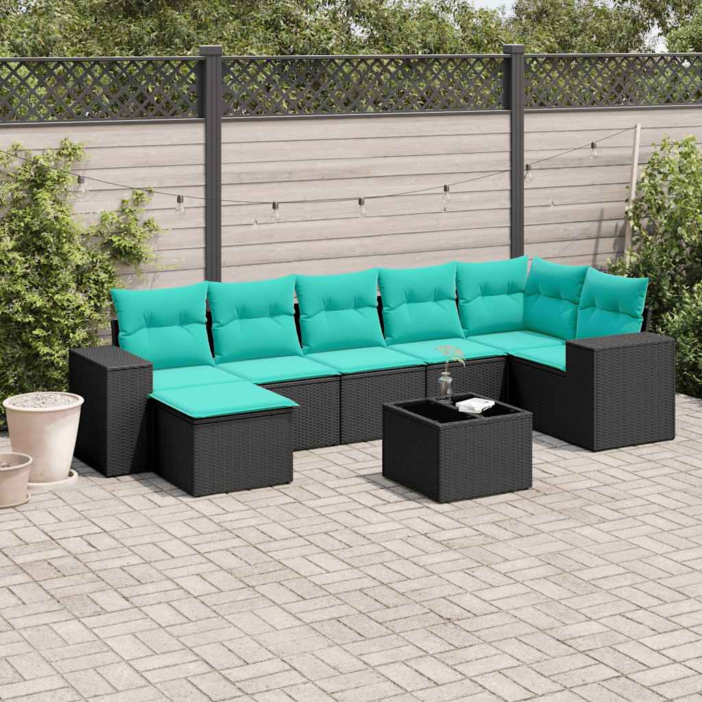 8-delige tuinbankset met kussens, zwart polyrotan is nu te koop bij PeponiXL, paradijselijk wonen!