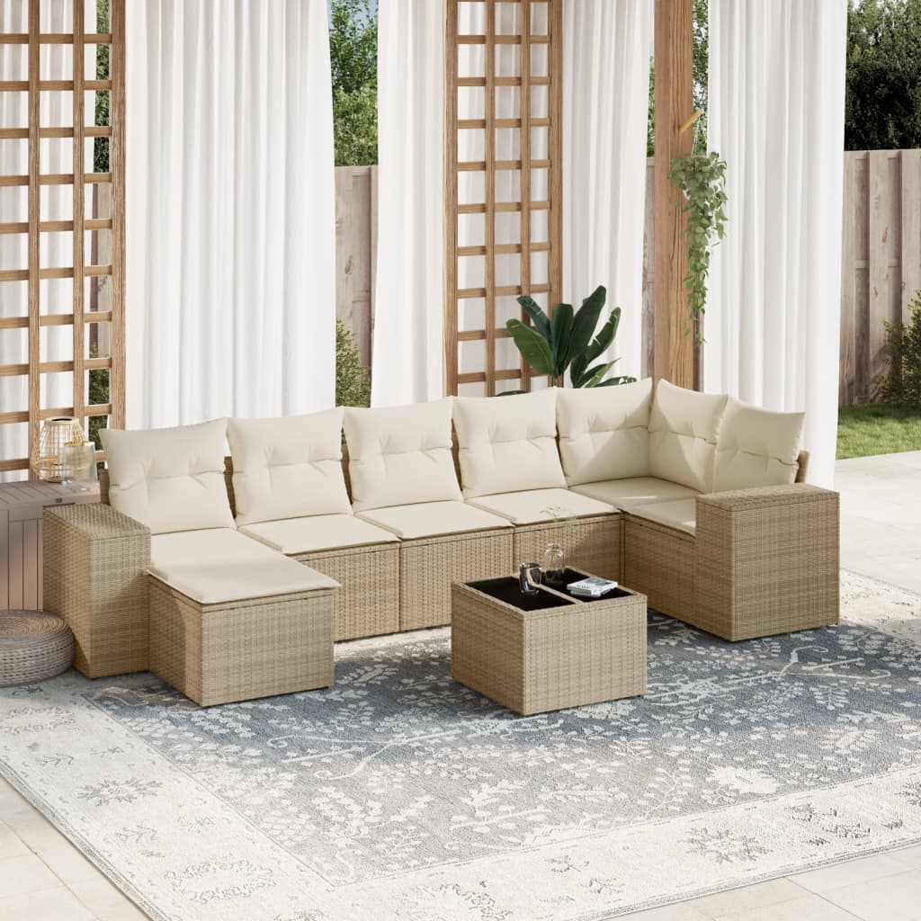 8-delige Loungeset met kussens poly rattan beige is nu te koop bij PeponiXL, paradijselijk wonen!