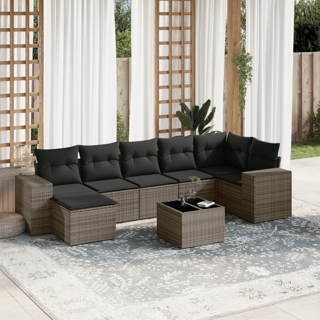 8-delige Loungeset met kussens poly rattan grijs is nu te koop bij PeponiXL, paradijselijk wonen!