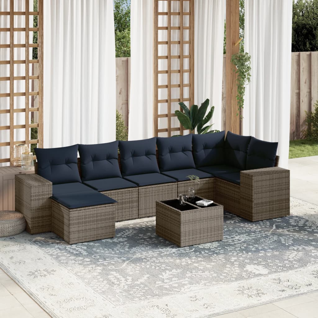 8-delige tuinbankset met kussens, grijs polyrotan is nu te koop bij PeponiXL, paradijselijk wonen!