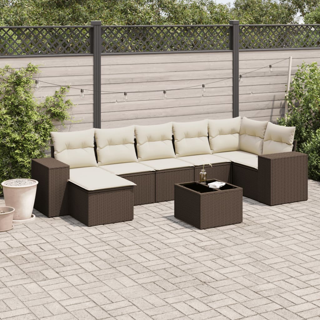 8-delige Loungeset met kussens poly rattan bruin is nu te koop bij PeponiXL, paradijselijk wonen!