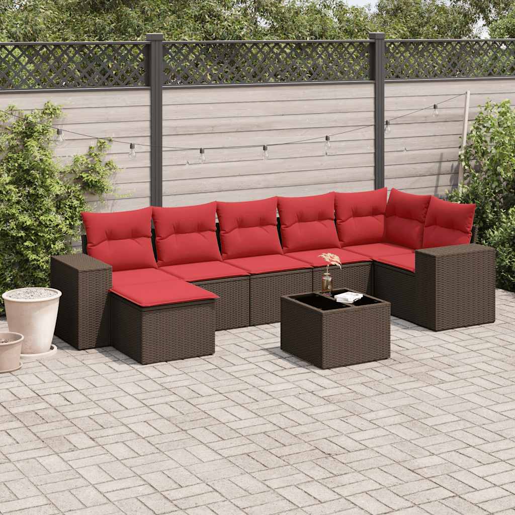 8-delige tuinbankset met kussens, bruin polyrotan is nu te koop bij PeponiXL, paradijselijk wonen!