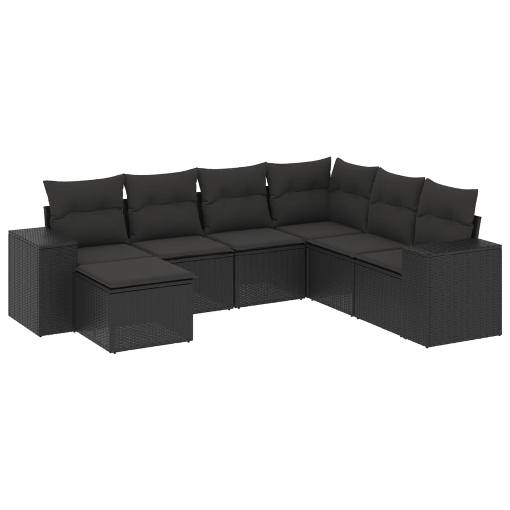 7-delige Loungeset met kussens poly rattan zwart is nu te koop bij PeponiXL, paradijselijk wonen!