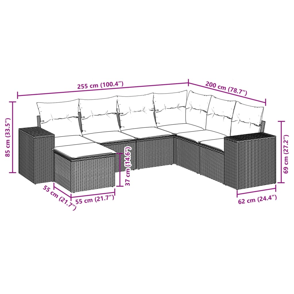 7-delige Loungeset met kussens poly rattan zwart is nu te koop bij PeponiXL, paradijselijk wonen!