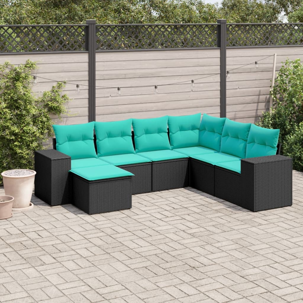7-delige tuinbankset met kussens van zwart polyrotan is nu te koop bij PeponiXL, paradijselijk wonen!