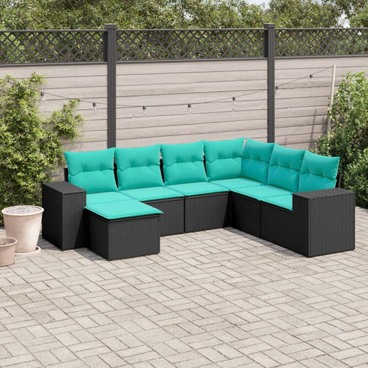 7-delige tuinbankset met kussens van zwart polyrotan is nu te koop bij PeponiXL, paradijselijk wonen!